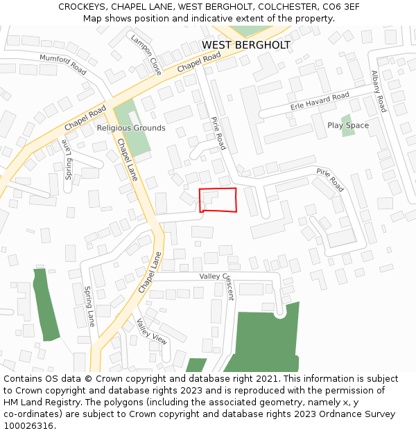 CROCKEYS, CHAPEL LANE, WEST BERGHOLT, COLCHESTER, CO6 3EF: Location map and indicative extent of plot