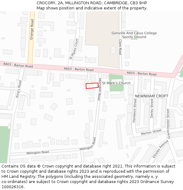 CROCORY, 2A, MILLINGTON ROAD, CAMBRIDGE, CB3 9HP: Location map and indicative extent of plot