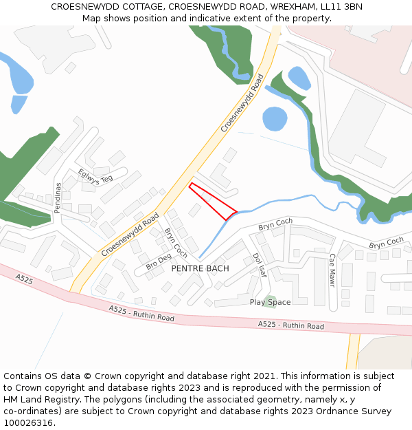 CROESNEWYDD COTTAGE, CROESNEWYDD ROAD, WREXHAM, LL11 3BN: Location map and indicative extent of plot