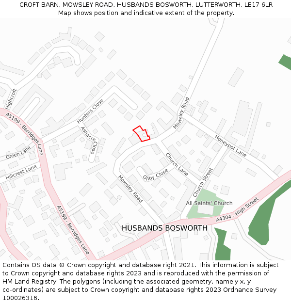 CROFT BARN, MOWSLEY ROAD, HUSBANDS BOSWORTH, LUTTERWORTH, LE17 6LR: Location map and indicative extent of plot