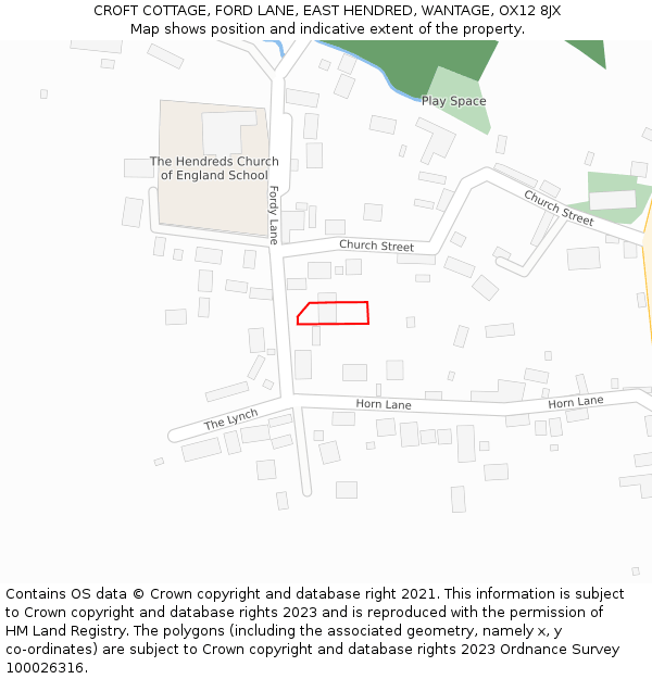 CROFT COTTAGE, FORD LANE, EAST HENDRED, WANTAGE, OX12 8JX: Location map and indicative extent of plot