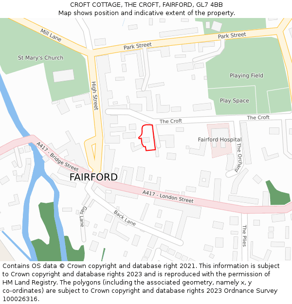 CROFT COTTAGE, THE CROFT, FAIRFORD, GL7 4BB: Location map and indicative extent of plot