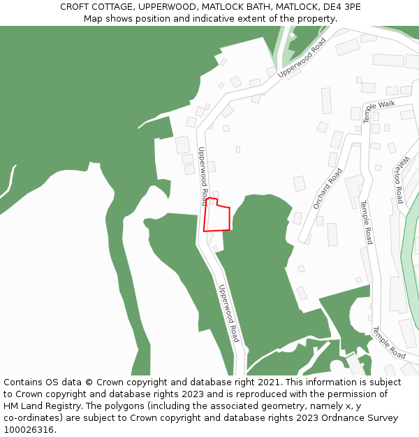 CROFT COTTAGE, UPPERWOOD, MATLOCK BATH, MATLOCK, DE4 3PE: Location map and indicative extent of plot