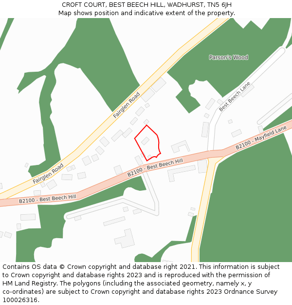 CROFT COURT, BEST BEECH HILL, WADHURST, TN5 6JH: Location map and indicative extent of plot