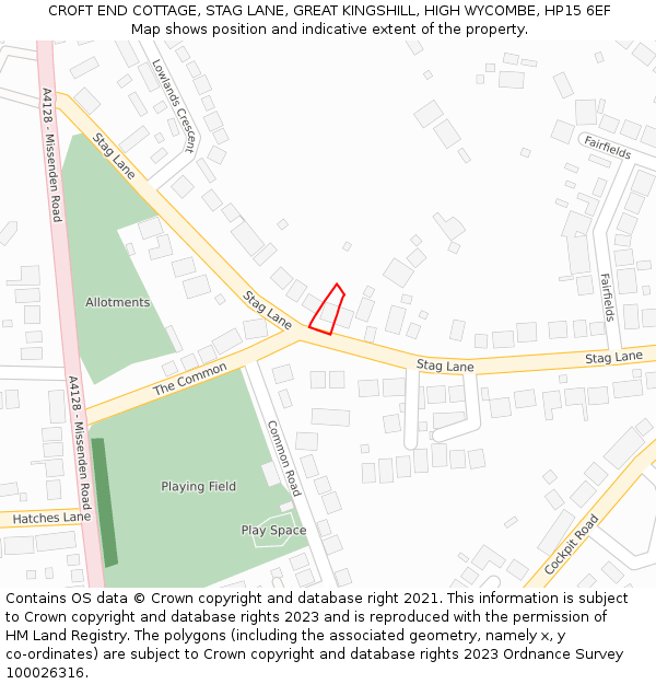 CROFT END COTTAGE, STAG LANE, GREAT KINGSHILL, HIGH WYCOMBE, HP15 6EF: Location map and indicative extent of plot