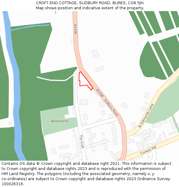 CROFT END COTTAGE, SUDBURY ROAD, BURES, CO8 5JN: Location map and indicative extent of plot