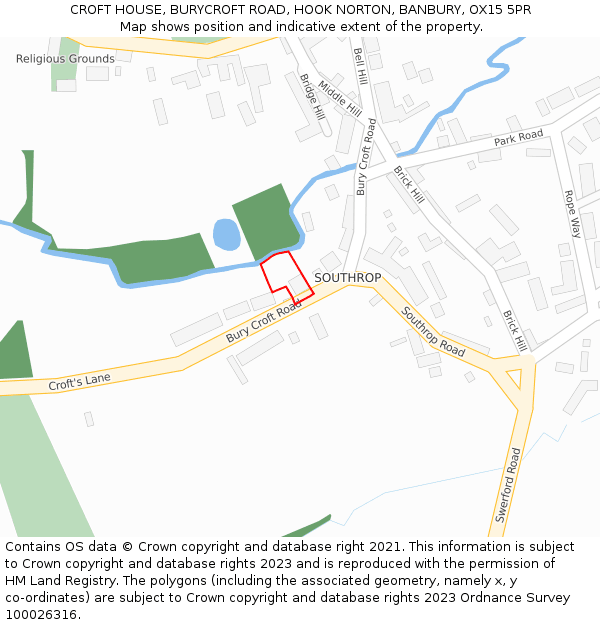 CROFT HOUSE, BURYCROFT ROAD, HOOK NORTON, BANBURY, OX15 5PR: Location map and indicative extent of plot