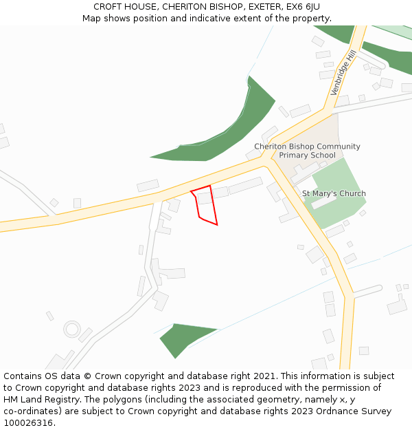 CROFT HOUSE, CHERITON BISHOP, EXETER, EX6 6JU: Location map and indicative extent of plot