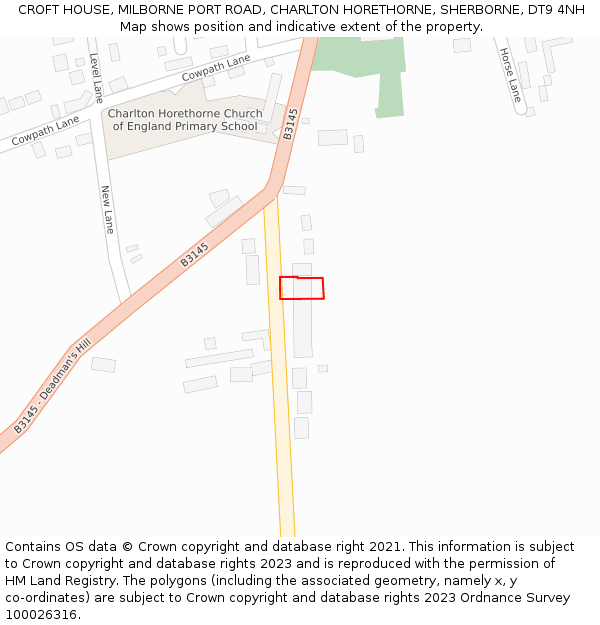 CROFT HOUSE, MILBORNE PORT ROAD, CHARLTON HORETHORNE, SHERBORNE, DT9 4NH: Location map and indicative extent of plot