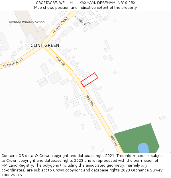 CROFTACRE, WELL HILL, YAXHAM, DEREHAM, NR19 1RX: Location map and indicative extent of plot