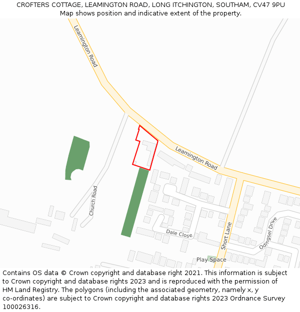 CROFTERS COTTAGE, LEAMINGTON ROAD, LONG ITCHINGTON, SOUTHAM, CV47 9PU: Location map and indicative extent of plot