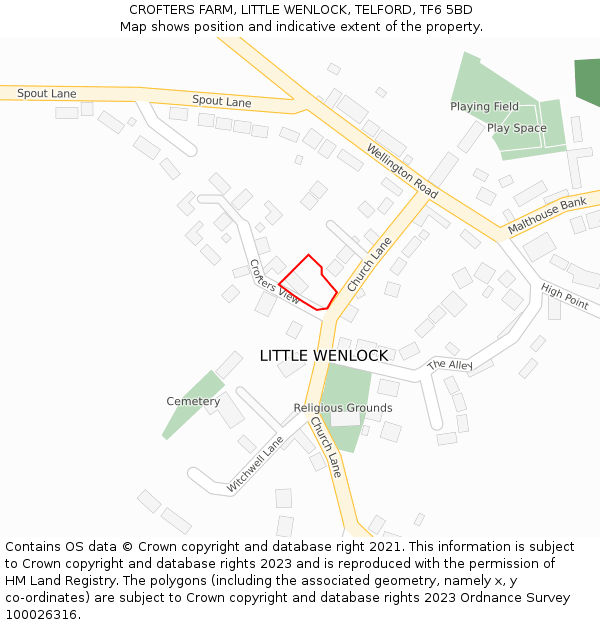 CROFTERS FARM, LITTLE WENLOCK, TELFORD, TF6 5BD: Location map and indicative extent of plot