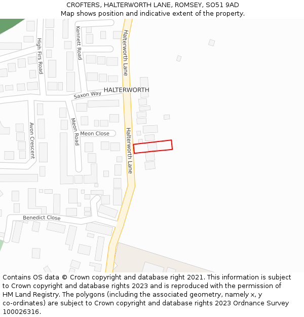 CROFTERS, HALTERWORTH LANE, ROMSEY, SO51 9AD: Location map and indicative extent of plot