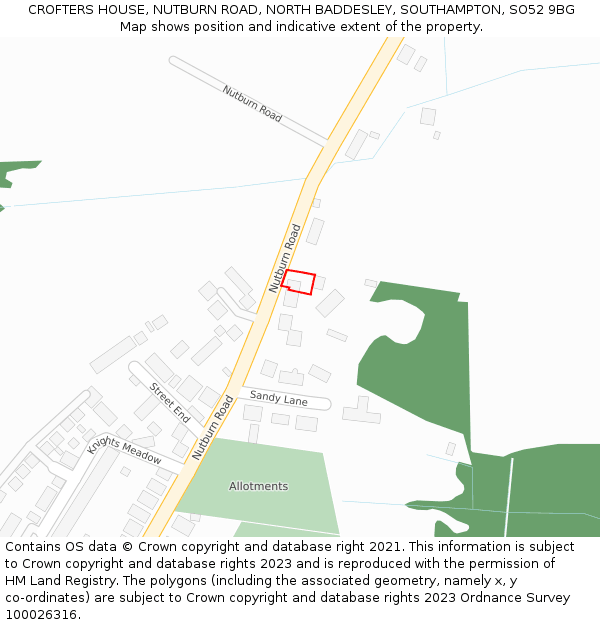 CROFTERS HOUSE, NUTBURN ROAD, NORTH BADDESLEY, SOUTHAMPTON, SO52 9BG: Location map and indicative extent of plot