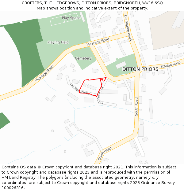 CROFTERS, THE HEDGEROWS, DITTON PRIORS, BRIDGNORTH, WV16 6SQ: Location map and indicative extent of plot