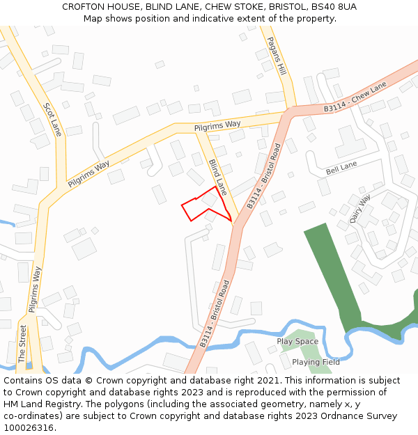 CROFTON HOUSE, BLIND LANE, CHEW STOKE, BRISTOL, BS40 8UA: Location map and indicative extent of plot