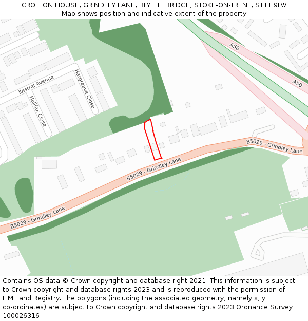 CROFTON HOUSE, GRINDLEY LANE, BLYTHE BRIDGE, STOKE-ON-TRENT, ST11 9LW: Location map and indicative extent of plot