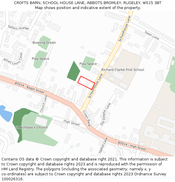 CROFTS BARN, SCHOOL HOUSE LANE, ABBOTS BROMLEY, RUGELEY, WS15 3BT: Location map and indicative extent of plot
