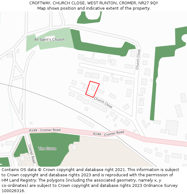 CROFTWAY, CHURCH CLOSE, WEST RUNTON, CROMER, NR27 9QY: Location map and indicative extent of plot