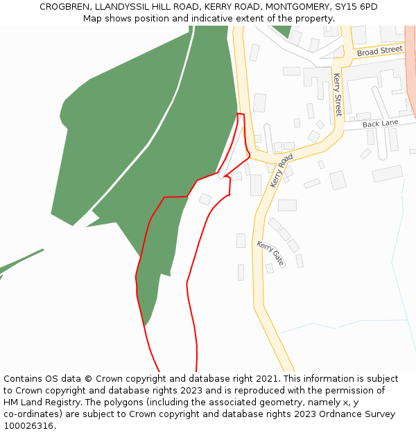CROGBREN, LLANDYSSIL HILL ROAD, KERRY ROAD, MONTGOMERY, SY15 6PD: Location map and indicative extent of plot