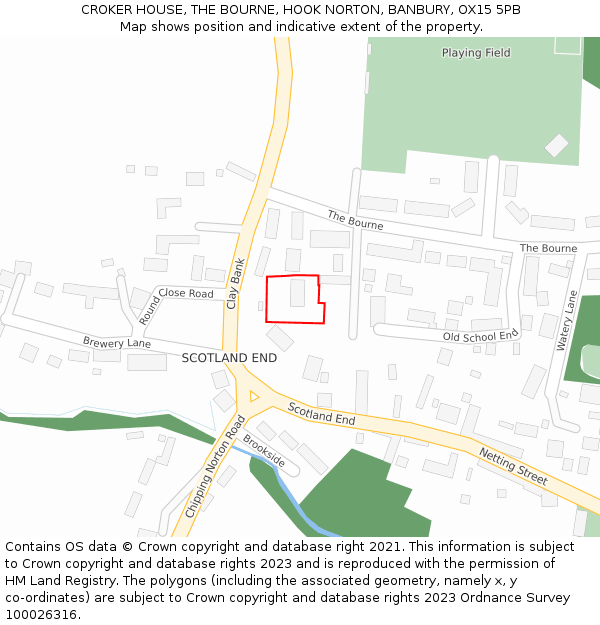 CROKER HOUSE, THE BOURNE, HOOK NORTON, BANBURY, OX15 5PB: Location map and indicative extent of plot