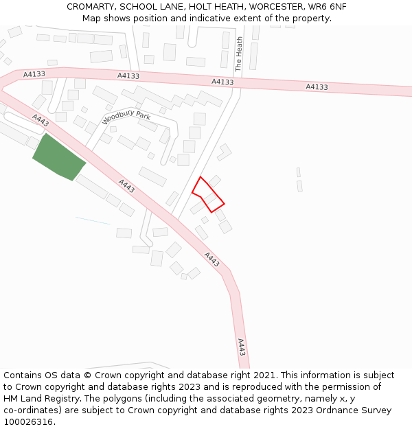 CROMARTY, SCHOOL LANE, HOLT HEATH, WORCESTER, WR6 6NF: Location map and indicative extent of plot