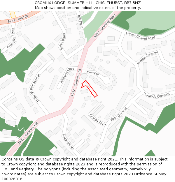 CROMLIX LODGE, SUMMER HILL, CHISLEHURST, BR7 5NZ: Location map and indicative extent of plot