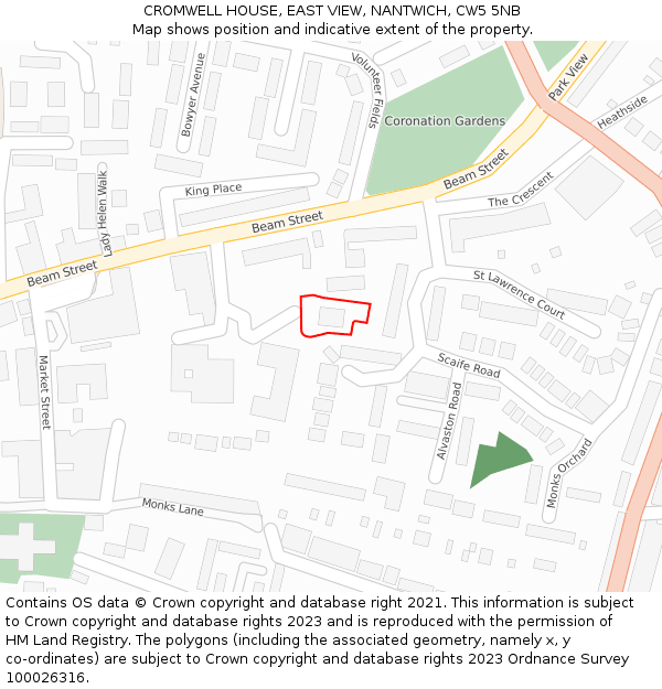 CROMWELL HOUSE, EAST VIEW, NANTWICH, CW5 5NB: Location map and indicative extent of plot