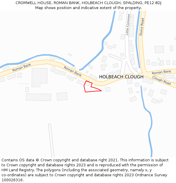 CROMWELL HOUSE, ROMAN BANK, HOLBEACH CLOUGH, SPALDING, PE12 8DJ: Location map and indicative extent of plot