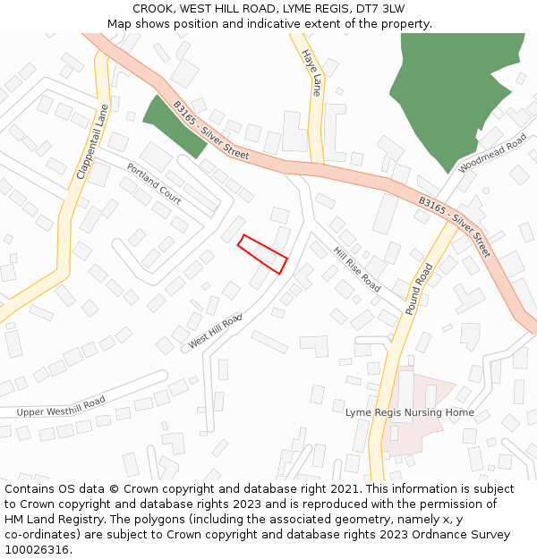 CROOK, WEST HILL ROAD, LYME REGIS, DT7 3LW: Location map and indicative extent of plot