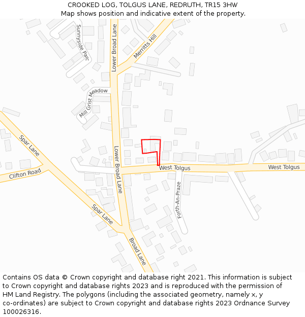 CROOKED LOG, TOLGUS LANE, REDRUTH, TR15 3HW: Location map and indicative extent of plot