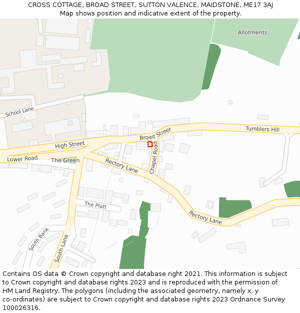 CROSS COTTAGE, BROAD STREET, SUTTON VALENCE, MAIDSTONE, ME17 3AJ: Location map and indicative extent of plot