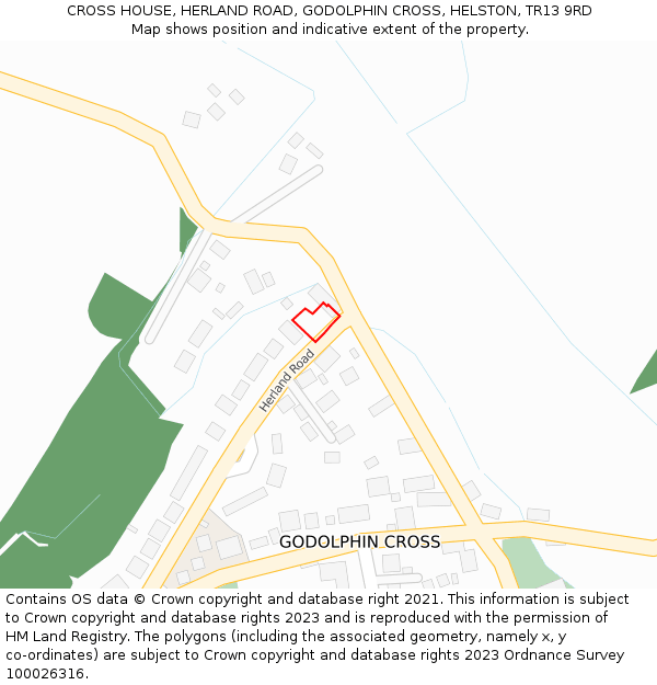 CROSS HOUSE, HERLAND ROAD, GODOLPHIN CROSS, HELSTON, TR13 9RD: Location map and indicative extent of plot