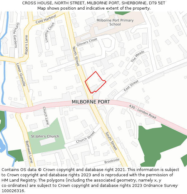CROSS HOUSE, NORTH STREET, MILBORNE PORT, SHERBORNE, DT9 5ET: Location map and indicative extent of plot