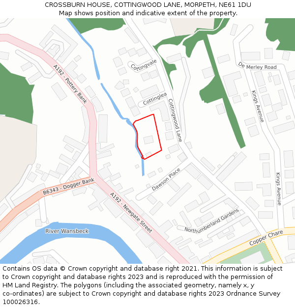 CROSSBURN HOUSE, COTTINGWOOD LANE, MORPETH, NE61 1DU: Location map and indicative extent of plot