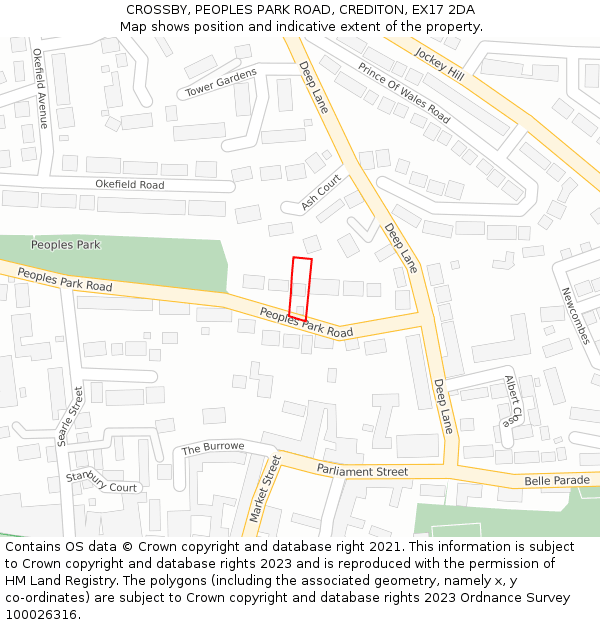 CROSSBY, PEOPLES PARK ROAD, CREDITON, EX17 2DA: Location map and indicative extent of plot