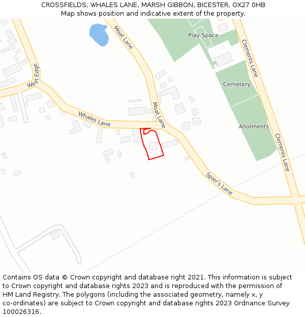 CROSSFIELDS, WHALES LANE, MARSH GIBBON, BICESTER, OX27 0HB: Location map and indicative extent of plot