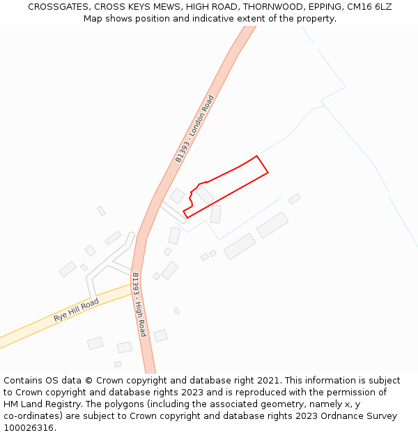 CROSSGATES, CROSS KEYS MEWS, HIGH ROAD, THORNWOOD, EPPING, CM16 6LZ: Location map and indicative extent of plot