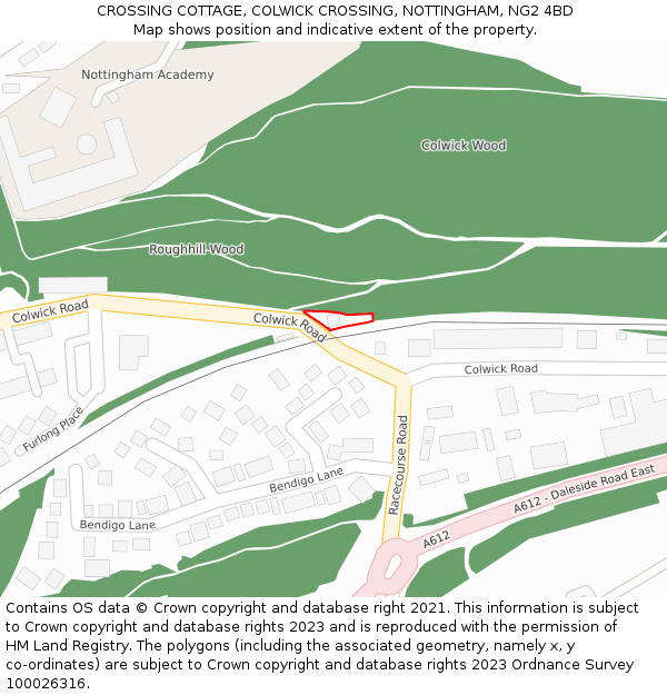 CROSSING COTTAGE, COLWICK CROSSING, NOTTINGHAM, NG2 4BD: Location map and indicative extent of plot