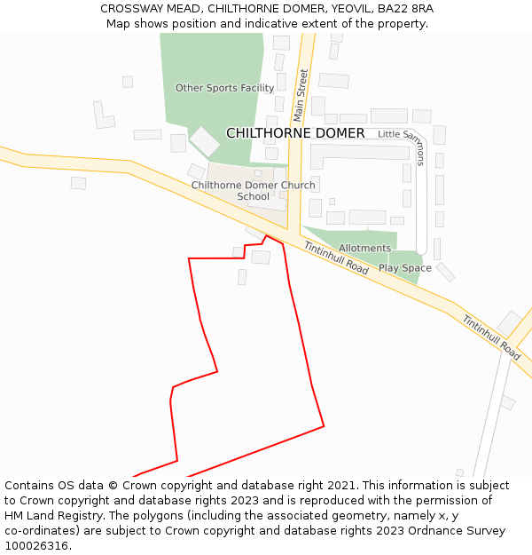 CROSSWAY MEAD, CHILTHORNE DOMER, YEOVIL, BA22 8RA: Location map and indicative extent of plot