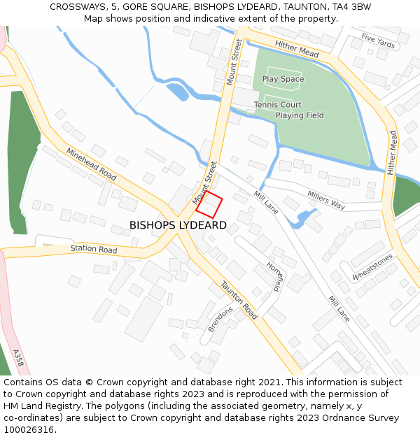 CROSSWAYS, 5, GORE SQUARE, BISHOPS LYDEARD, TAUNTON, TA4 3BW: Location map and indicative extent of plot