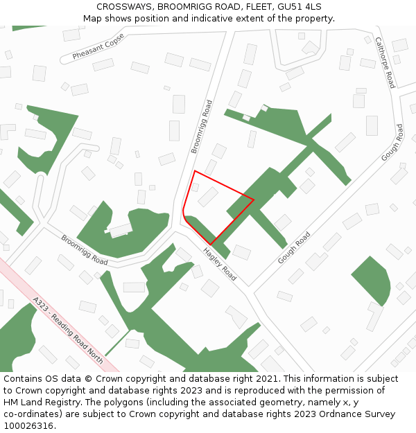 CROSSWAYS, BROOMRIGG ROAD, FLEET, GU51 4LS: Location map and indicative extent of plot
