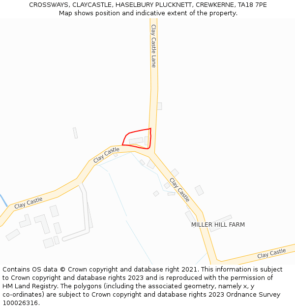 CROSSWAYS, CLAYCASTLE, HASELBURY PLUCKNETT, CREWKERNE, TA18 7PE: Location map and indicative extent of plot