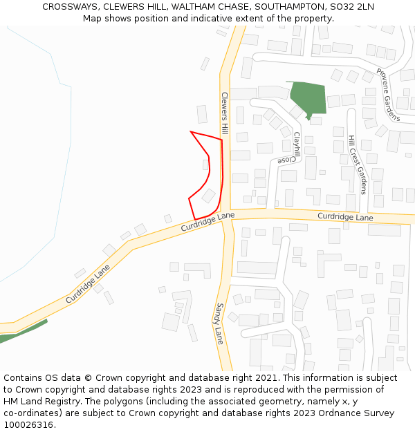 CROSSWAYS, CLEWERS HILL, WALTHAM CHASE, SOUTHAMPTON, SO32 2LN: Location map and indicative extent of plot