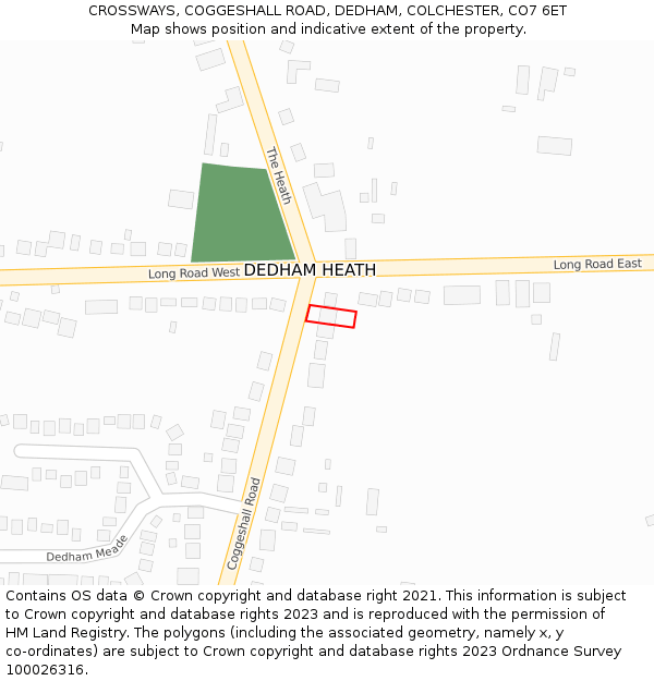 CROSSWAYS, COGGESHALL ROAD, DEDHAM, COLCHESTER, CO7 6ET: Location map and indicative extent of plot