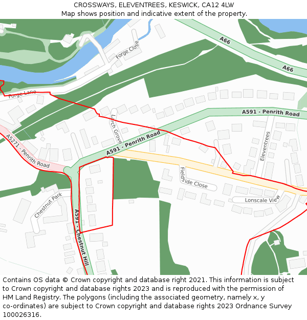 CROSSWAYS, ELEVENTREES, KESWICK, CA12 4LW: Location map and indicative extent of plot