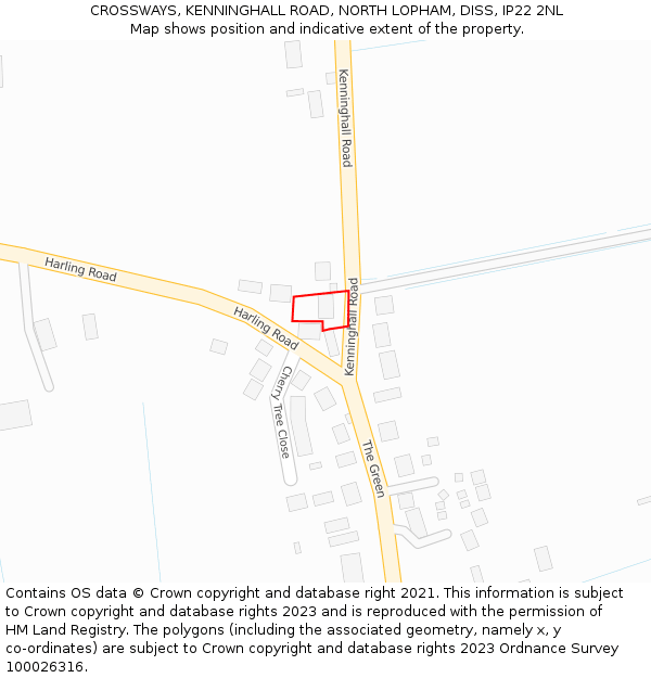 CROSSWAYS, KENNINGHALL ROAD, NORTH LOPHAM, DISS, IP22 2NL: Location map and indicative extent of plot