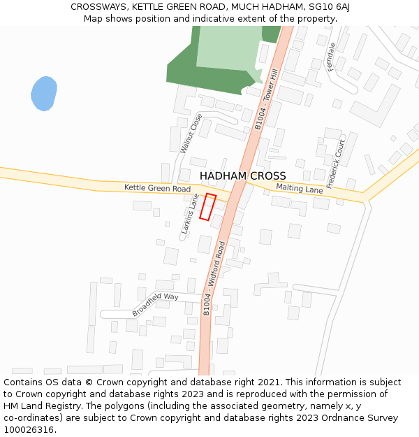 CROSSWAYS, KETTLE GREEN ROAD, MUCH HADHAM, SG10 6AJ: Location map and indicative extent of plot