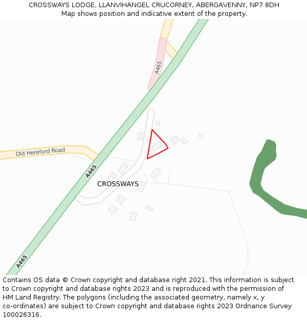 CROSSWAYS LODGE, LLANVIHANGEL CRUCORNEY, ABERGAVENNY, NP7 8DH: Location map and indicative extent of plot