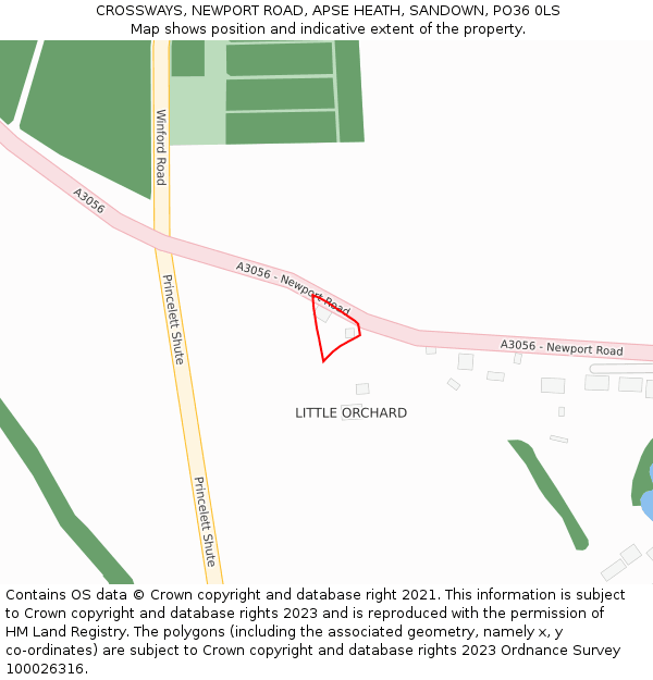 CROSSWAYS, NEWPORT ROAD, APSE HEATH, SANDOWN, PO36 0LS: Location map and indicative extent of plot